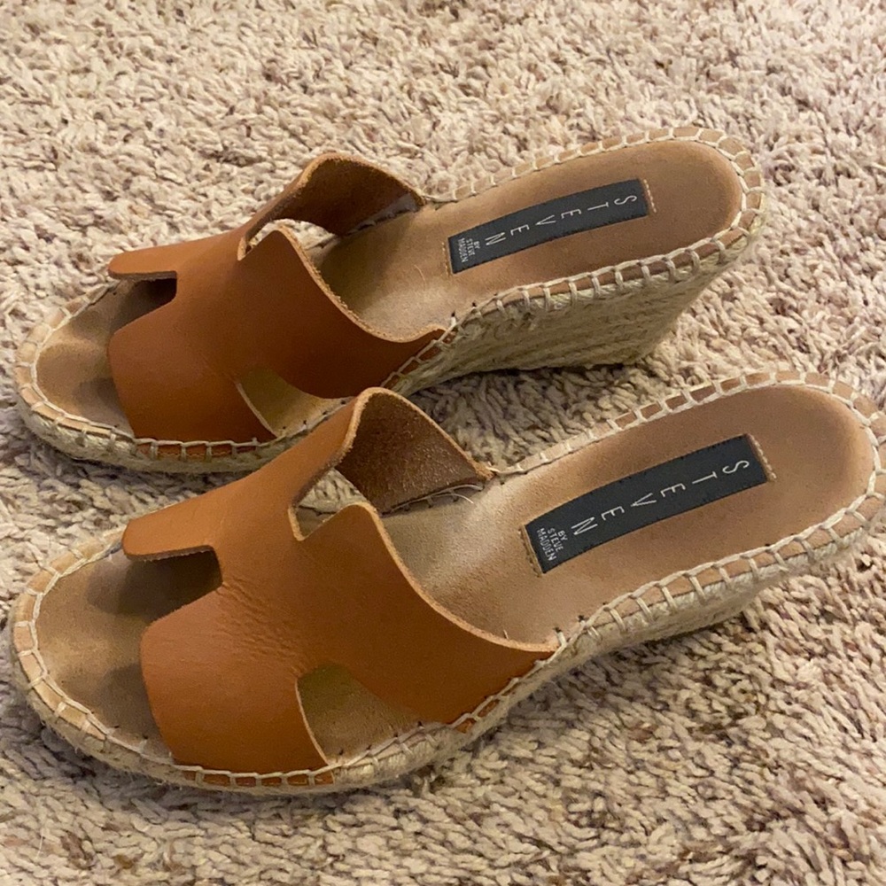 Steve Madden Tan Greece Espadrille Wedge Slides